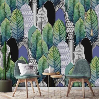 Φύλλα μπανανιάς, Line Art, Ταπετσαρίες Τοίχου, 100 x 100 εκ.